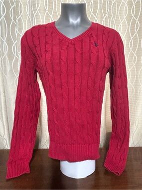 U.S. Polo Assn. Red Cable-Knit V-Neck Sweater